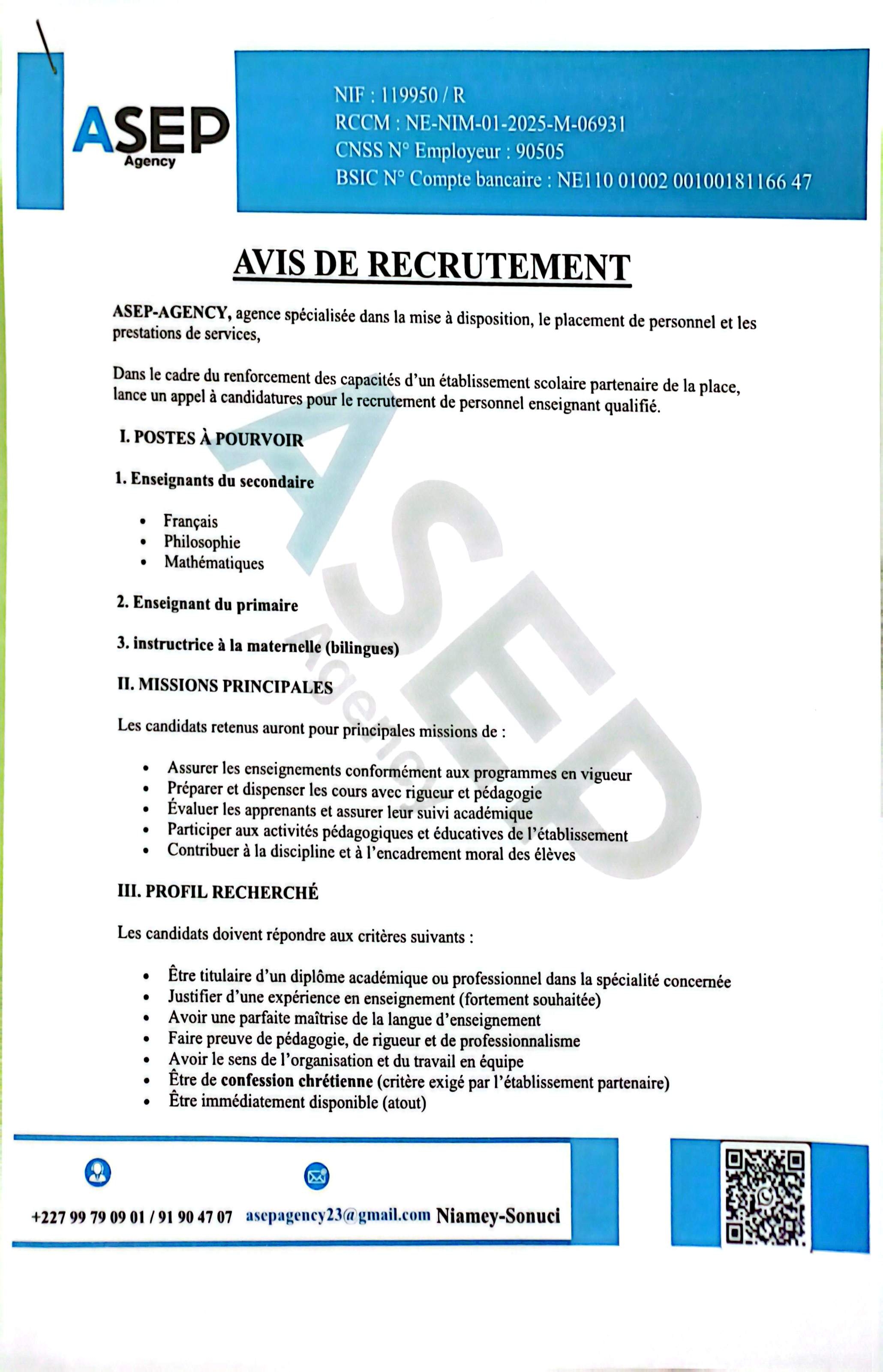 Avis de recrutement 
